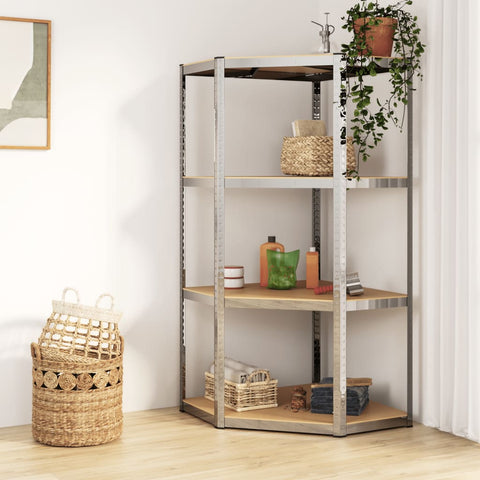 4-Layer Corner Shelf Silver Steel&Engineered Wood 152851
