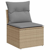 7 Piece Garden Sofa Set with Cushions Beige Poly Rattan Acacia 3327566