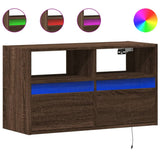 TV Wall Cabinet with LED Lights Brown Oak 80x31x45 cm 852333