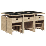 11 Piece Garden Dining Set with Cushions Beige Poly Rattan 3211150