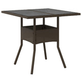 Garden Table with Glass Top Brown 80x80x75 cm Poly Rattan 365524