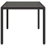 Garden Table Black Poly Rattan, Tempered Glass, Powder-Coated Steel 365589