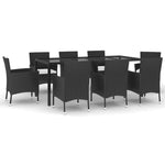 ZNTS 9 Piece Garden Dining Set with Cushions Black Poly Rattan 3187455