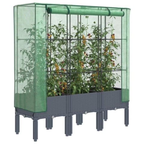 ZNTS Raised Bed with Greenhouse Cover Rattan Look 120x40x140 cm 4015834