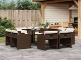 9 Piece Garden Dining Set with Cushions Brown Poly Rattan 3211197