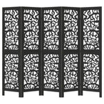 Room Divider 5 Panels Black Solid Wood Paulownia 358757