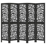 Room Divider 5 Panels Black Solid Wood Paulownia 358757