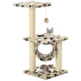 Cat Tree with Sisal Scratching Posts 65 cm Beige Paw Print 170549