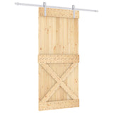 Sliding Door Natural and White 95 x 210 cm Solid Pine Wood 3444967