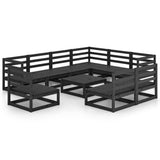 10 Piece Garden Lounge Set Black Solid Pinewood 3075793