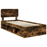 Bed Frame with Headboard Smoked Oak 90 x 190 cm Solid Pine Wood 3412136