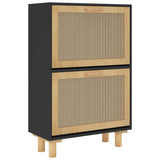 Shoe Cabinet Black 52x25x80 cm Engineered Wood&Natural Rattan 345646