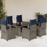 7 Piece Garden Dining Set with Cushions Grey Poly Rattan 3212701