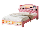 3ft Single Upholstered Velvet Bed Frame, LED Bed Frame with Charging Station & Diamond Tufted N652P399022P