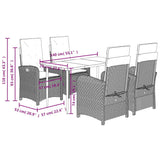 5 Piece Garden Dining Set with Cushions Grey Poly Rattan 3212433