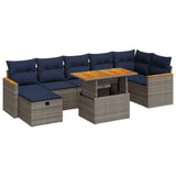 8 Piece Garden Sofa Set with Cushions Grey Poly Rattan Acacia 3328125