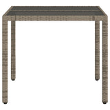 Garden Table with Glass Top Grey 90x90x75 cm Poly Rattan 365588