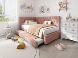 Upholstered Bed Daybed with Pull-Out Bed, 3FT Single Sofa Bed 90 x 190 cm, Ottoman Bed Trundle Beds N601P377081P