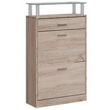 Shoe Cabinet with a Drawer and a Top Glass Shelf Wood Oak Look 241245