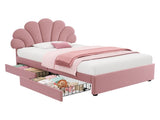 3ft Single Upholstered Bed with Adjustable Chic Petal Headboard, Soft Velvet Bed Frame with 2 N652P296621P