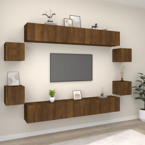 ZNTS 8 Piece TV Cabinet Set Brown Oak Engineered Wood 3114229