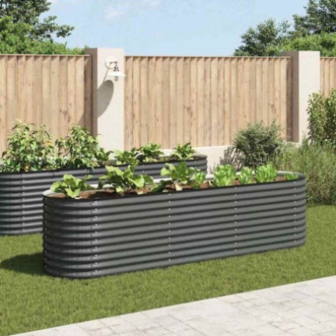 Garden Raised Bed 320x80x81 cm Galvanised Steel Grey 45522