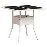 Garden Table with Glass Top White 80x80x75 cm Poly Rattan 368132