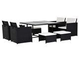 9PC Garden Rattan Dining Set Outdoor Patio Dining Table Set Weave Wicker 8 Seater Stool Black T3398P318658