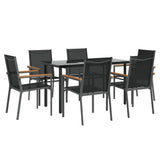7 Piece Garden Dining Set Black Textilene and Steel 3187044