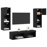 TV Wall Unit Wall-mounted 6 pcs Black Oak Engineered Wood 3402931