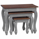 Nesting Table Set 3 Pieces Solid Mahogany Wood 244505