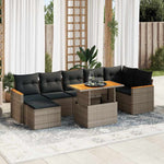 ZNTS 8 Piece Garden Sofa Set with Cushions Grey Poly Rattan Acacia 3327518