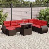 9 Piece Garden Sofa Set with Cushions Brown Poly Rattan Acacia 3326695
