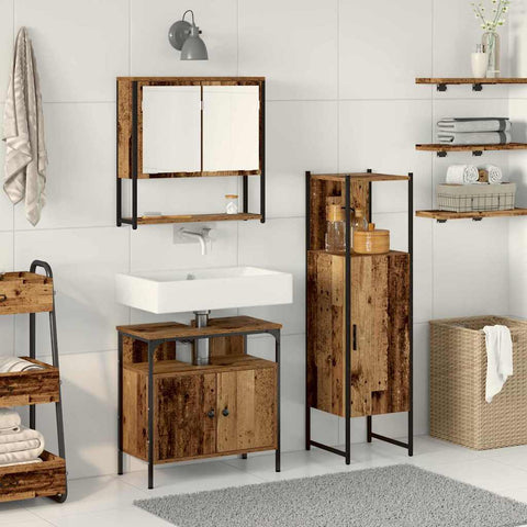 Bathroom Furniture Set with Door 3 pcs Brown 33 x 33 x 120.5 cm 3332566
