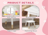 Kids Dressing Table with Mirror, Stool, Drawer, Cloud Design, White T3398P379026