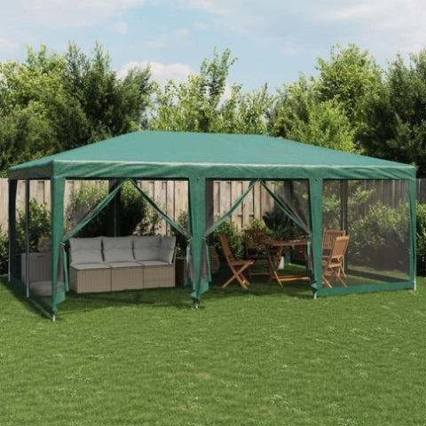 Party Tent with 10 Mesh Sidewalls Green 6x4 m HDPE 4010068