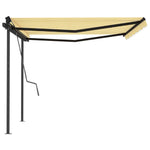 ZNTS Manual Retractable Awning with Posts 4x3.5 m Yellow and White 3070218