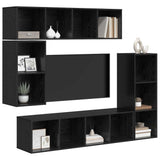 TV Cabinet Set Wall-mounted 4 pcs Black Oak Engineered Wood 3393223