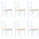 Dining Chairs 6 pcs White and Light Wood Solid Rubber Wood 277544