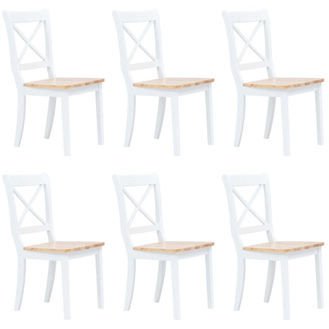 Dining Chairs 6 pcs White and Light Wood Solid Rubber Wood 277544