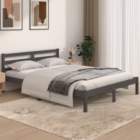 ZNTS Bed Frame without Mattress Solid Wood Pine 140x190cm Grey 810412