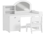 Kids Vanity Table and Chair Set, Girls Dressing Table with 2-Colour LED Mirror, Stool, Cabinet, T3398P552692