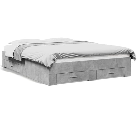 ZNTS Bed Frame with Drawers Concrete Grey 150x200 cm King Size Engineered Wood 3280380