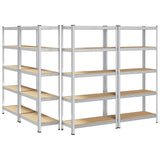 5-Layer Storage Shelves 4 pcs Silver Steel&Engineered Wood 3307591