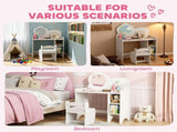 Kids Dressing Table with Mirror, Stool, Kids Vanity Table with Shelves, for Ages 3-8 Years, White T3398P422176