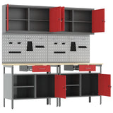 Work Bench Set with Lock 8 pcs Red and Grey Powder-Coated Steel 3321495