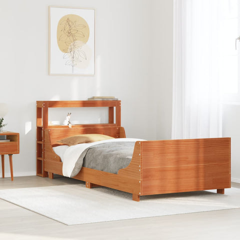 ZNTS Bed Frame without Mattress Wax Brown 90x190 cm Single Solid Wood Pine 3306482