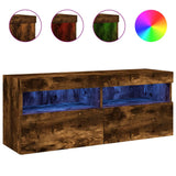 TV Wall Cabinet with LED Lights Smoked Oak 100x30x40 cm 837215