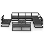 12 Piece Garden Lounge Set Black Solid Pinewood 3075893