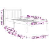 Bed Frame without Mattress Wax Brown 90x200 cm Solid Wood Pine 844806